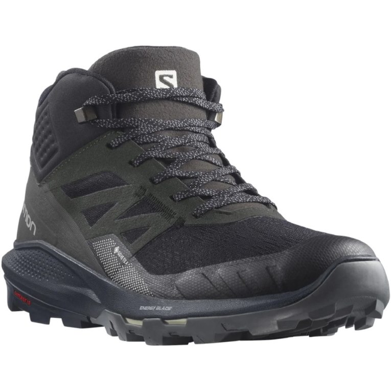 Black / Olive Salomon Outpulse Mid GTX Men's Hiking Boots | PH 63751A